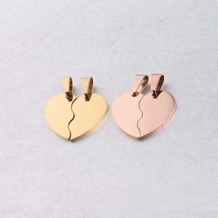 10Pairs/Lot Stainless Steel Broken Heart Charms Stitching Matching Two Halves Split Heart Charms For DIY Custom Necklace