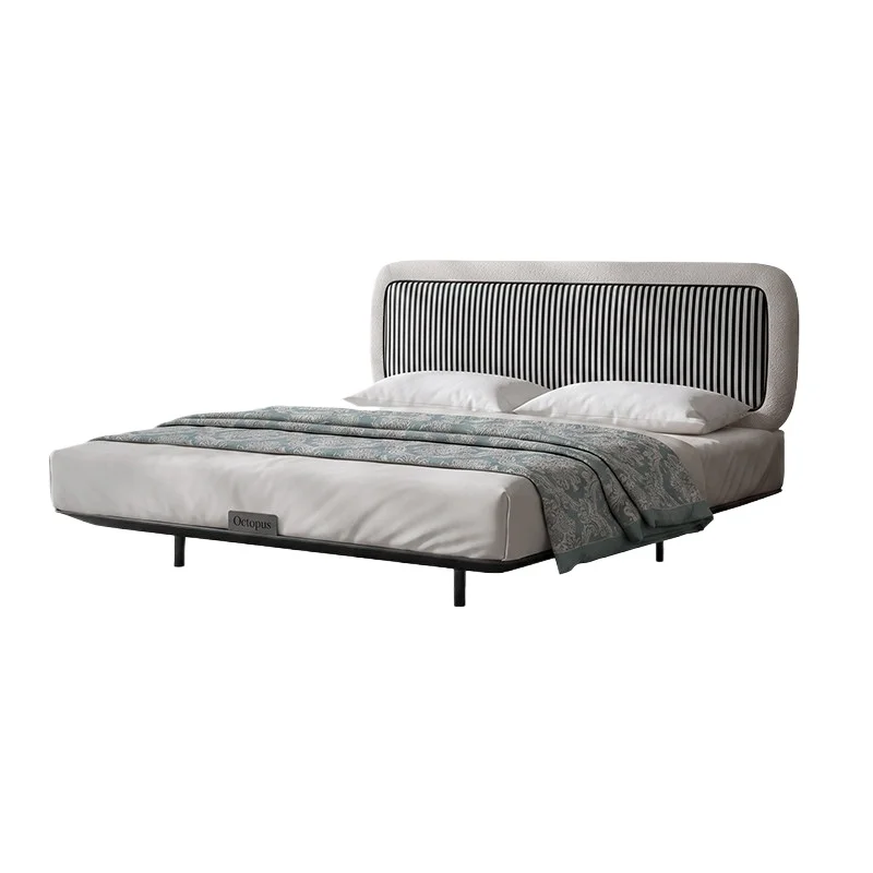 LMM French retro carbon steel belt induction bed master bedroom double bed fabric bed