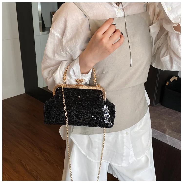 Bolso de mano con lentejuelas brillantes para mujer, estilo celebridad, para noche, con bolsillo para móvil y pintalabios, vi...