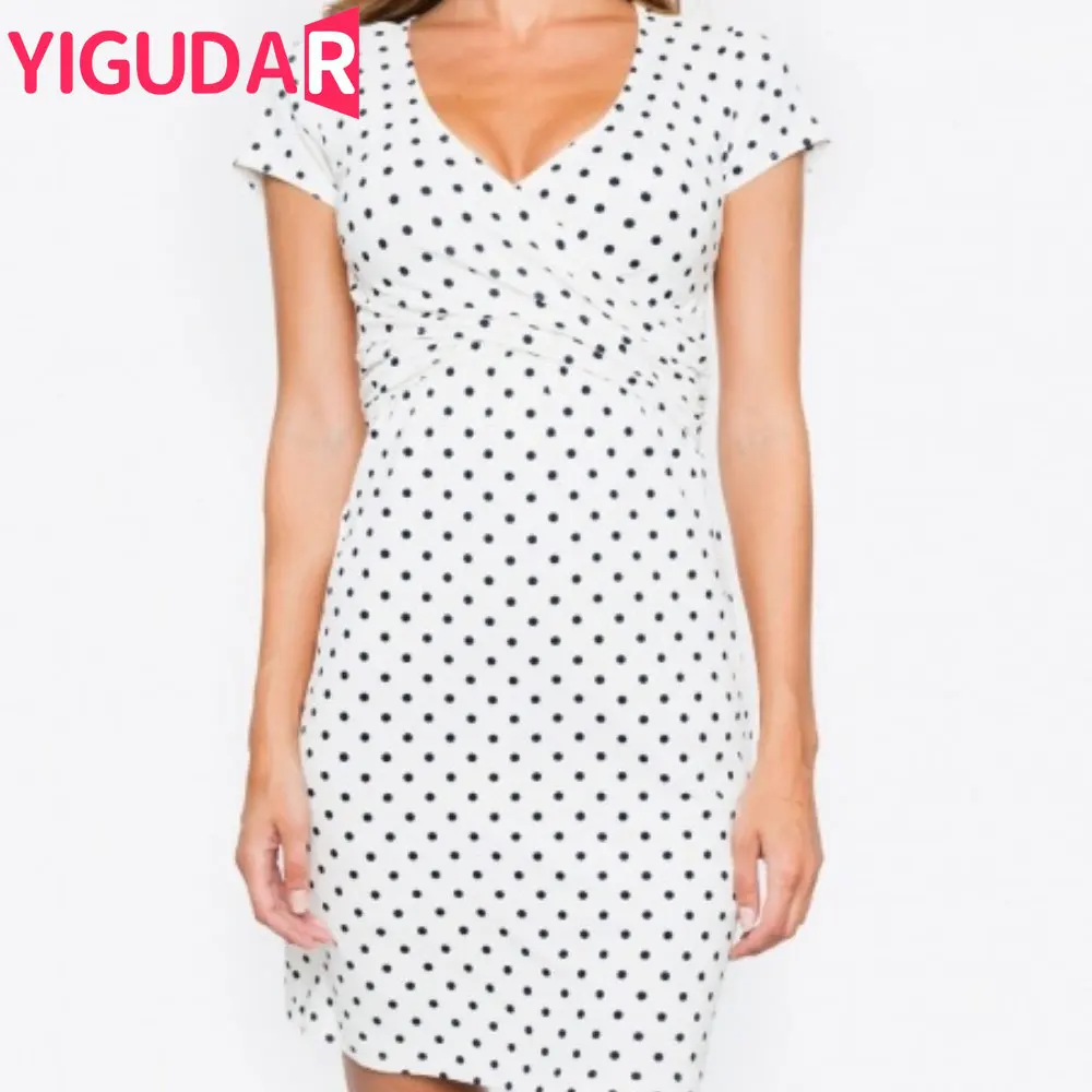 

New European and American fashion maternity wear short-sleeved polka dot print maternity dress maternity striped nursing clothe