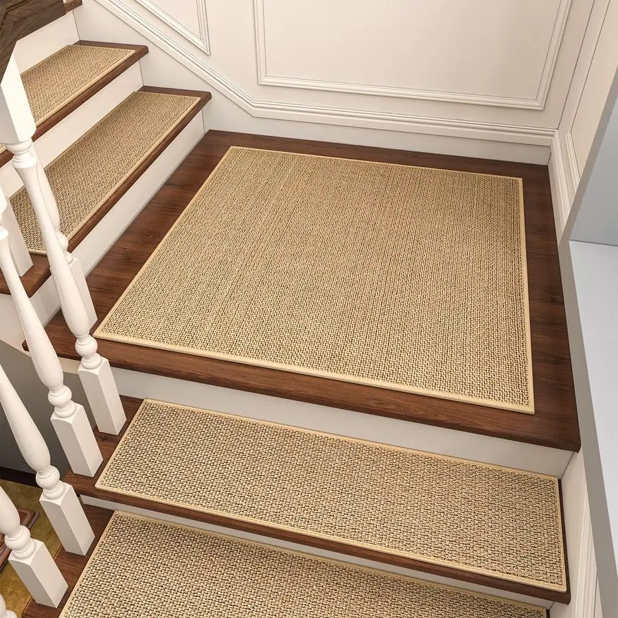 

Non Slip StairTreads MatchingMat for Wooden Steps, Square Rubber Backing Non Slip Stair Landing Mat 30x30 inch