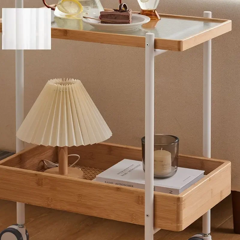 Mobile coffee tea cart table with wheels for living room bamboo glass table storage tool salon utility trolley cart side table