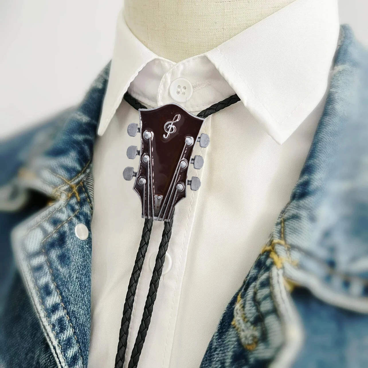 Western Cowboy Country Music Guitar Head Pendant Leather Collar Rope Rodeo Bola Bolo Bow Ties Men Necktie Fashion Jewelry Gift