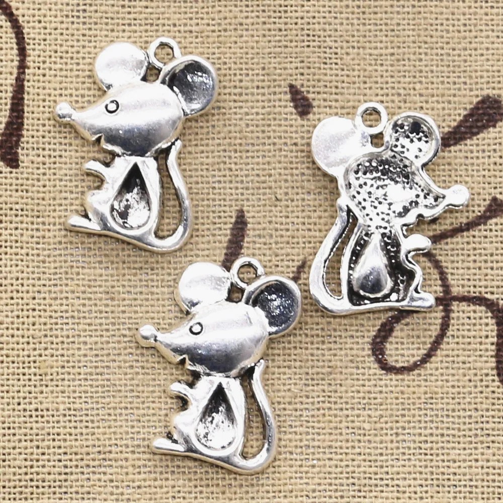 10szt Charms Mouse 24x18mm Antique Pendant Fit Vintage Tibetan Bronze Silver Color DIY Ręcznie robiona biżuteria — zdjęcie 3
