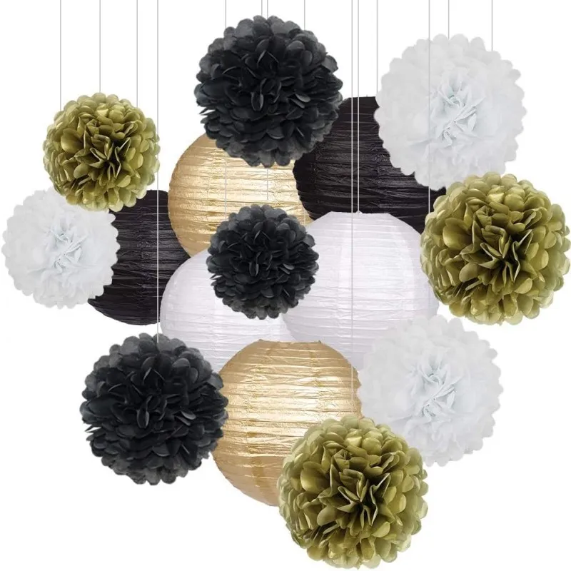 15 Stück salbeigrüne Seidenpapier-Pompons, rote Weihnachtsblumen, Geburtstag, Babyparty, wilder Safari-Dschungel, botanisches Grün – Detail 3
