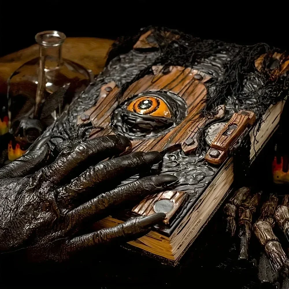 Halloween Demon Eye Spell Book Resin Ornament Gothic Horror Desktop Figurine Spooky Home Party Tabletop Holiday Decor Gift