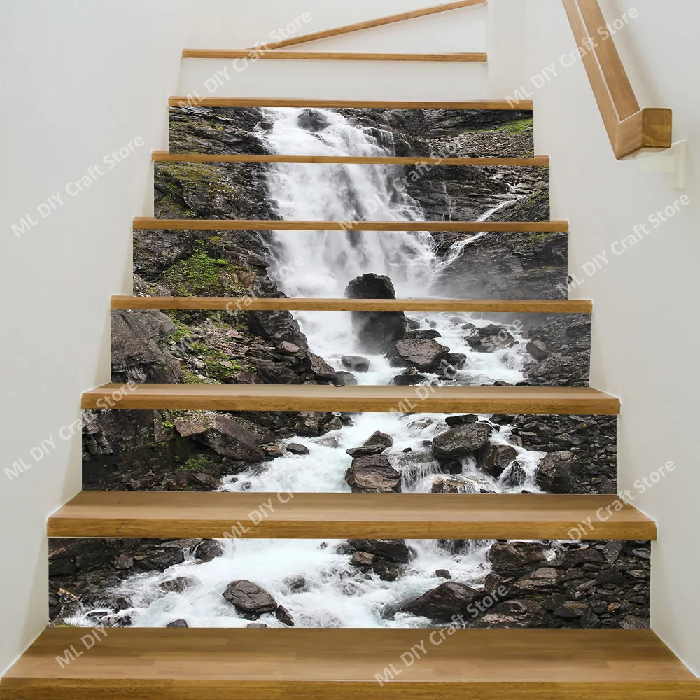 PVC Creative 3D Natural Scenery Waterfall Water Wall Stickers Self Adhesive Stair landscape Decoration Staircase Stickers