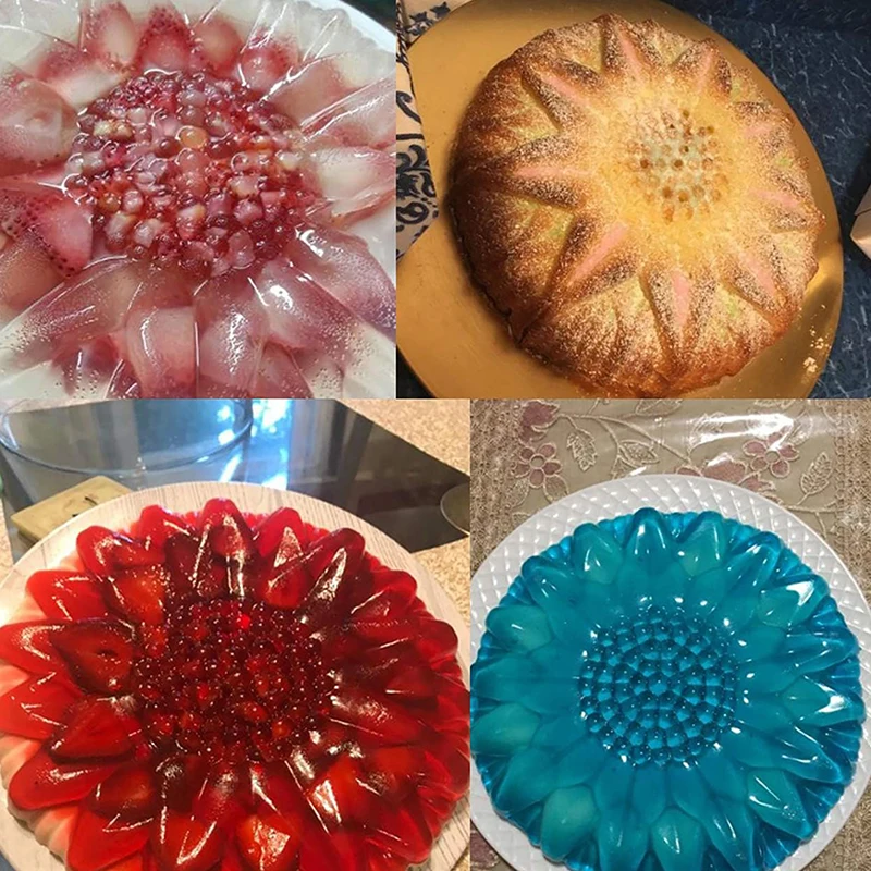 10 Inch Sunflower Shaped Silicone Cake Mold with Heat Resistant Handles, Bakeware for Round Cakes, Bread, Pizza and Toast Baking