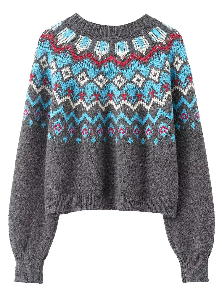 Women Sweater Pullover 2025 Autumn Winter New Fashion Long Sleeves Printing Women Sweater Pullover Elegant Hight Street Top