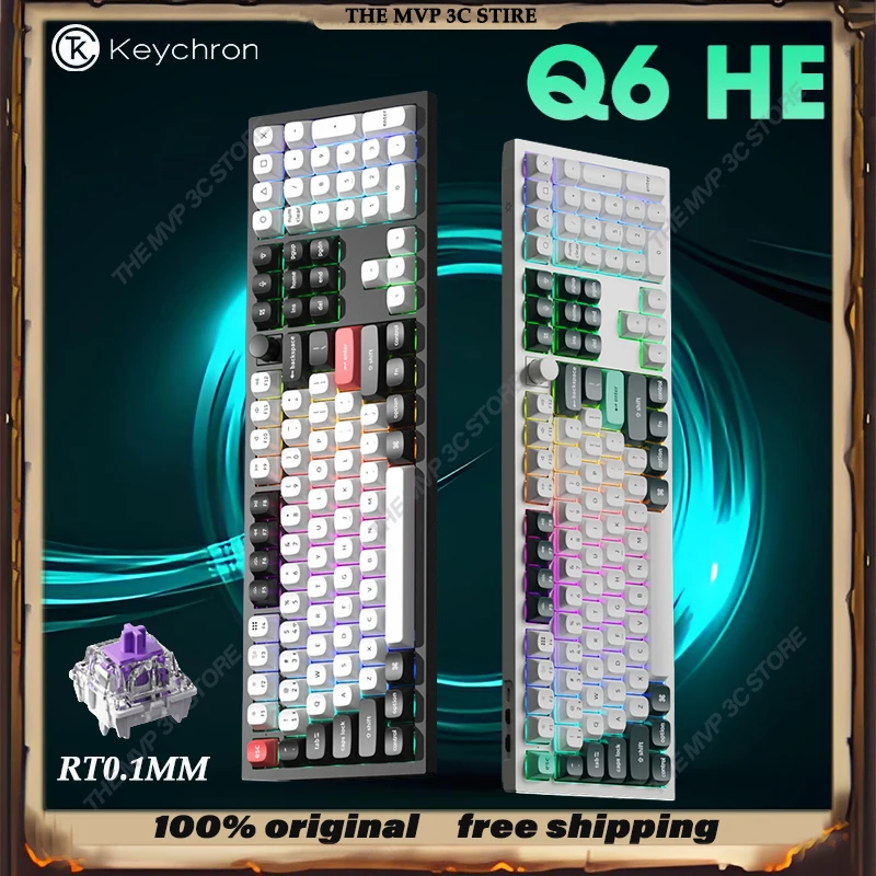 Keychron Q6HE Three Mode Wireless Customized Magnetic Switch Keyboard Gaming Office 108Keys Aluminum RT0.1MM Laptop Gift PC