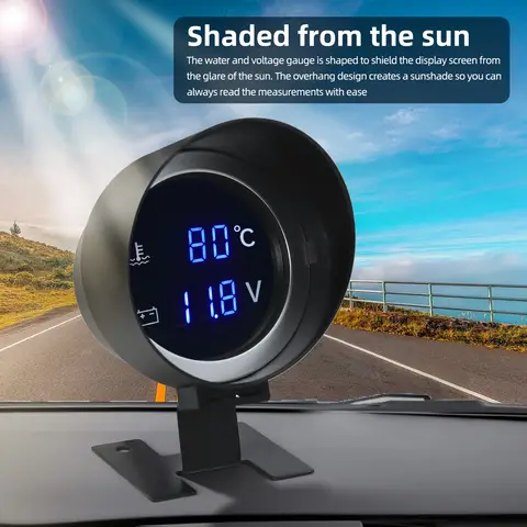 2 in 1 Round LED Digital Water Temp Gauge Voltmeter Volt Voltage Meter Temperatura Moto For 12V24V Car Truck Temperature Sensor 10 best sales temp gauge car - №6