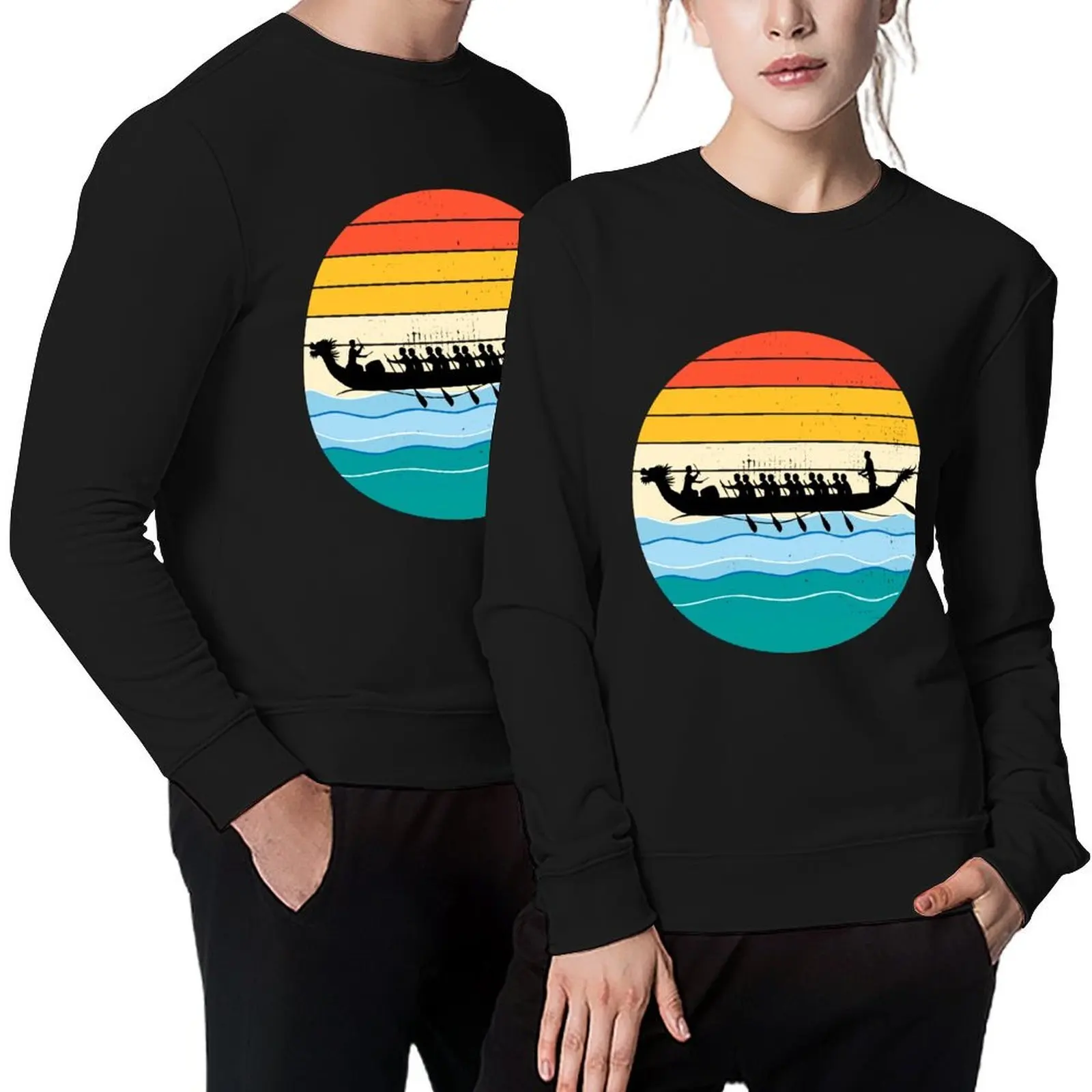 

Vintage Retro Dragon Boat Racing Crew Paddlers Water Sports Pullover tracksuits men clothes aesthetic clothing hooded sweatshirt