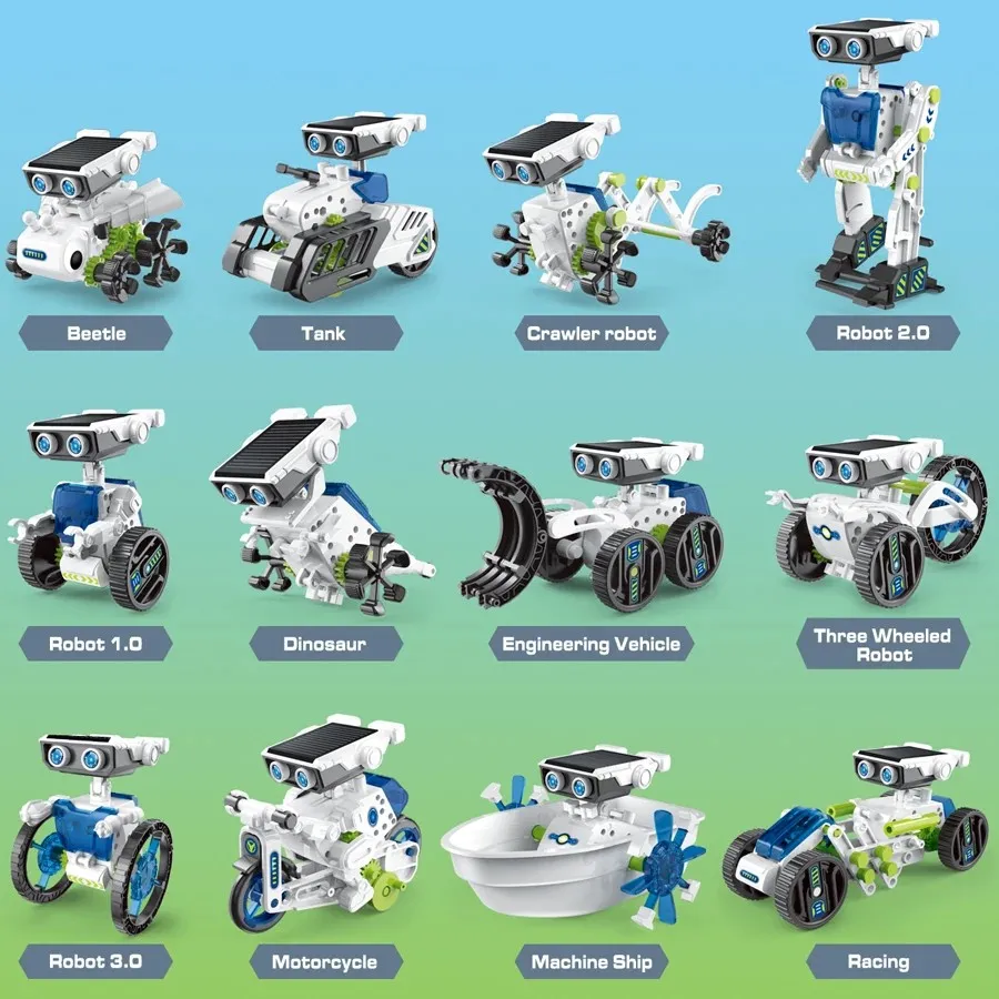 12 em 1 ciência robô solar crianças brinquedo diy construção alimentado ferramenta de aprendizagem haste educação jogos kit tecnológico presente das crianças