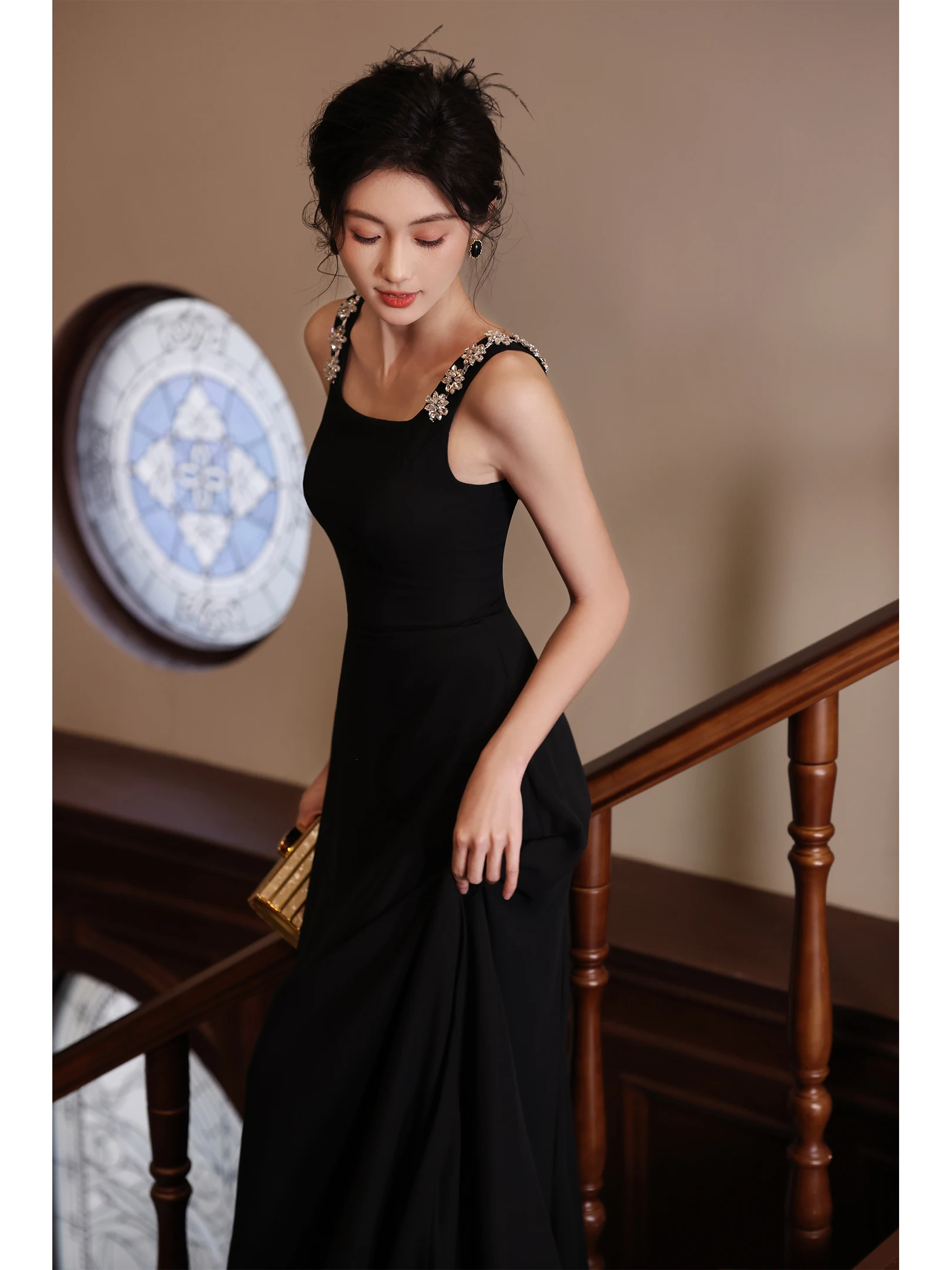 Elegant Black Evening Gown Women's High-End Sensation 2026 New Host Lightweight Luxury Minimalist High-End Strapless Dress
