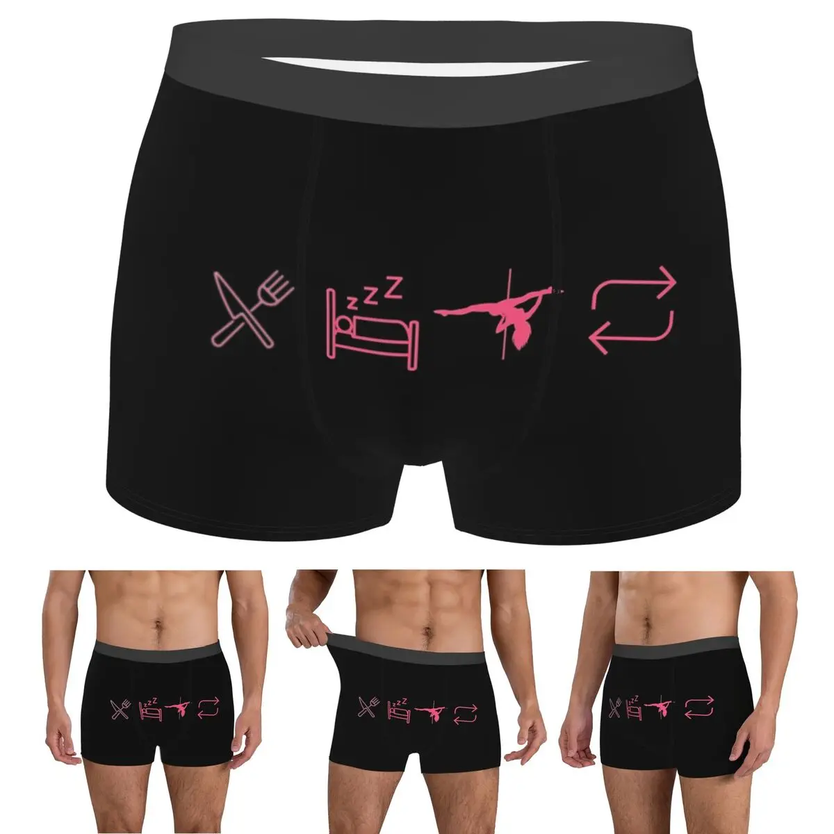 

Boxer Underpants Shorts Eat, Sleep, Pole Dance, Repeat - Black Icons Panties Men's Breathable Underwear for Homme Man Gifts