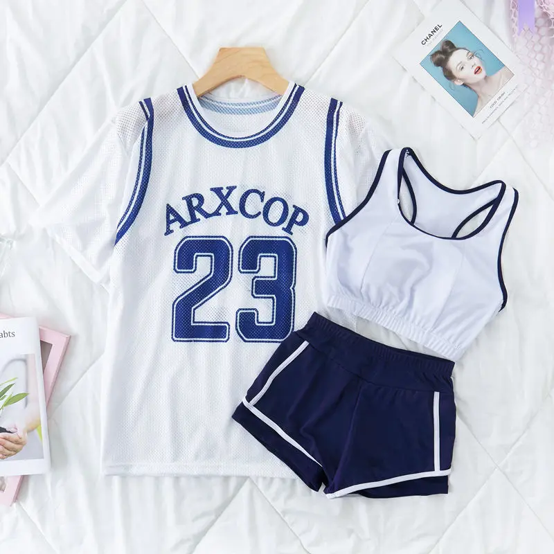 Dwuczęściowy strój kąpielowy wyszczuplający damski, sportowy, plażowy, zakrywający, konserwatywny, z okrągłym dekoltem, z poliestru.