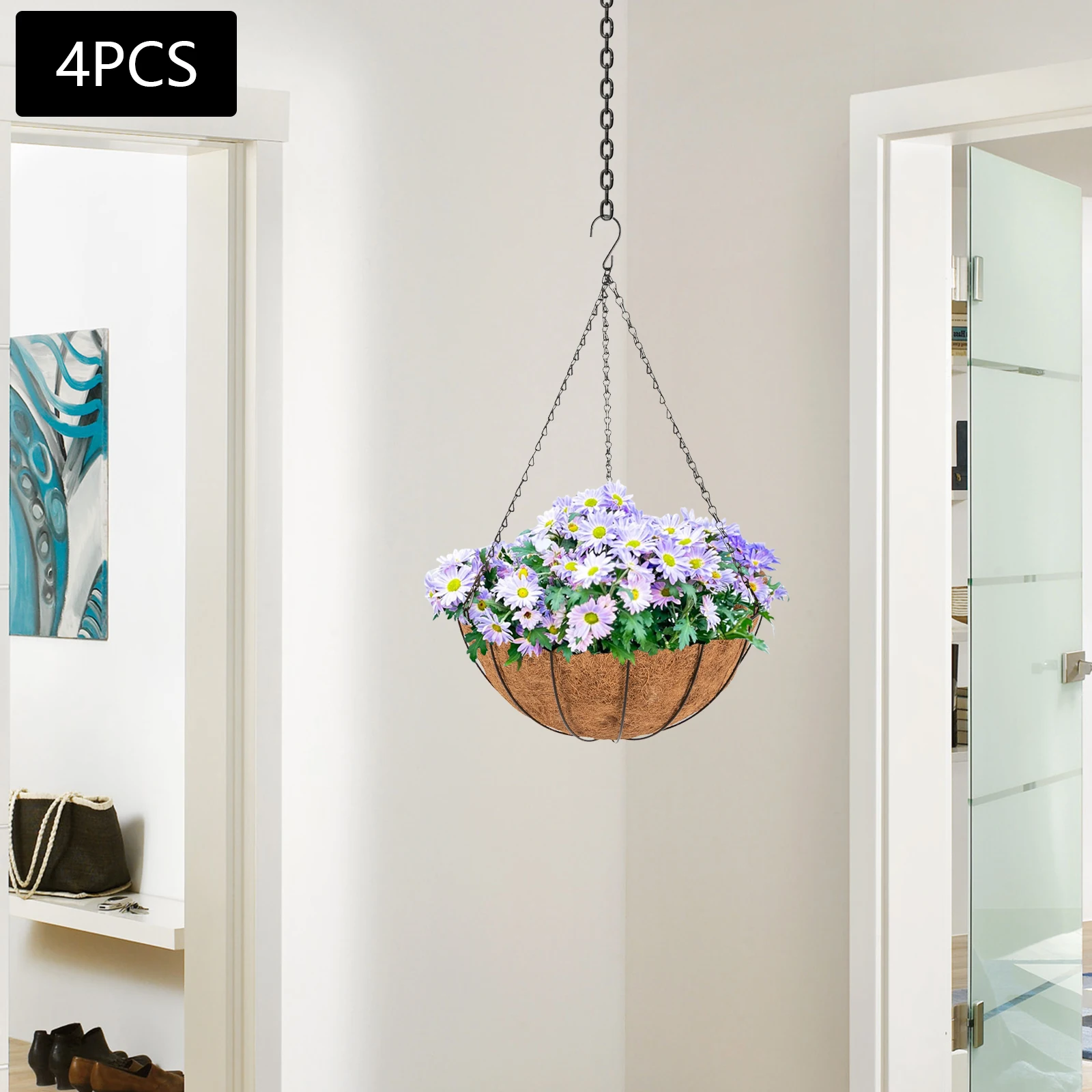 

4Pack 40*64cm Brown Hanging Planter Basket Hanging Flower Pots Round for Patio Porch Lawn Garden Terrace