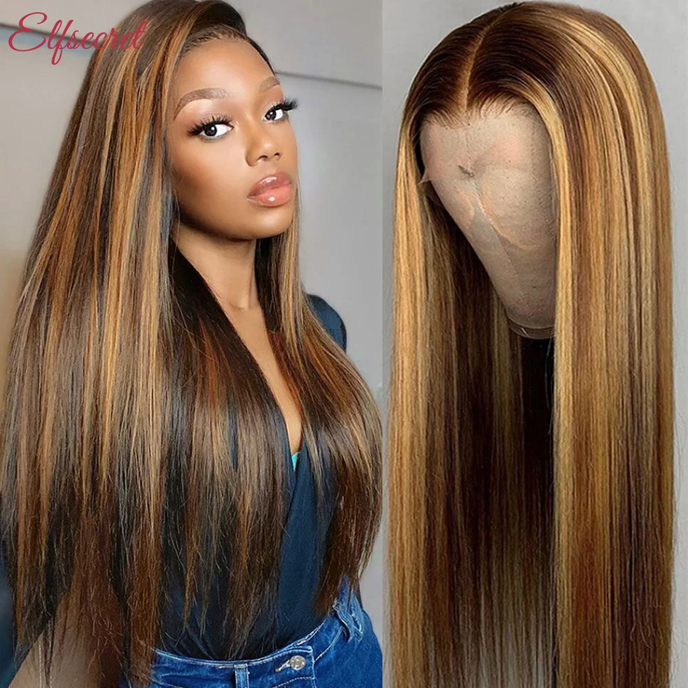 Highlight Ombre 13x4 13x6 Transparent Lace Front Wig Human Hair Pre Plucked Honey Blonde Lace Frontal Wig Brazilian Remy Hair