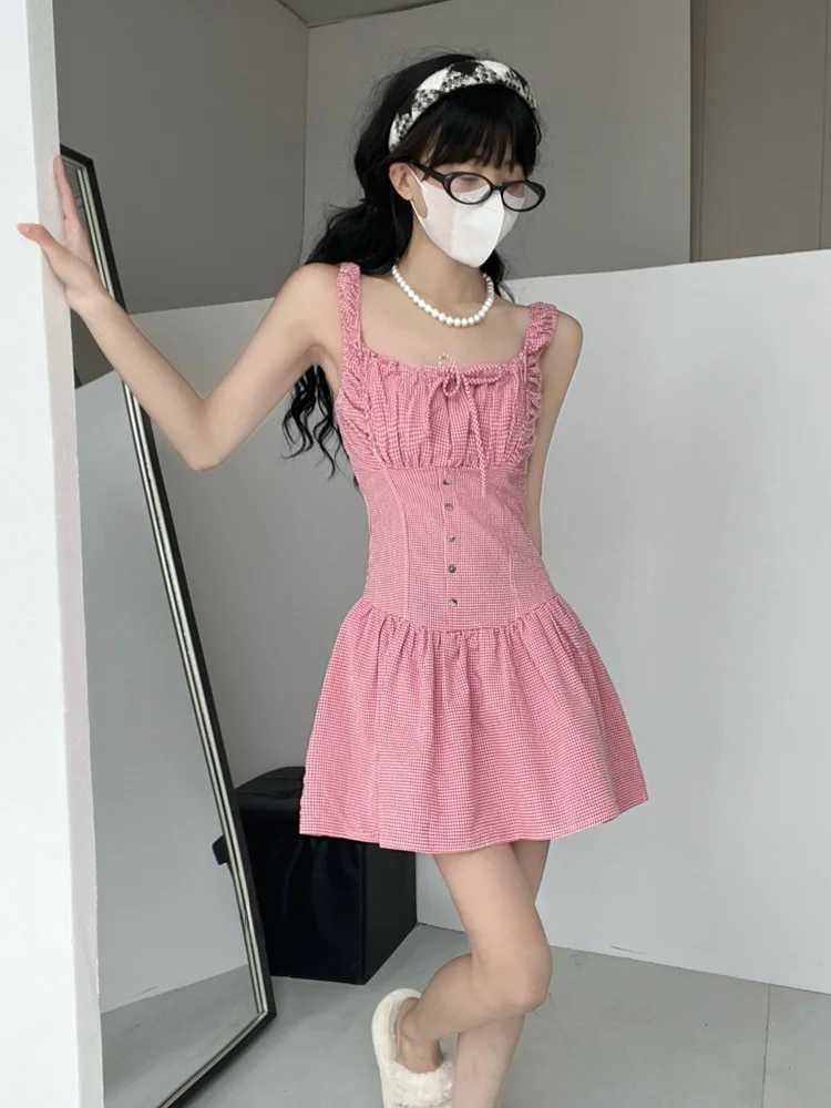 Romantyczna sukienka Godd Long Dr z kwadratowym dekoltem, na ramiączkach, wyszczuplająca, plisowana, idealna na wakacje, damska, w stylu francuskim, elegancka.