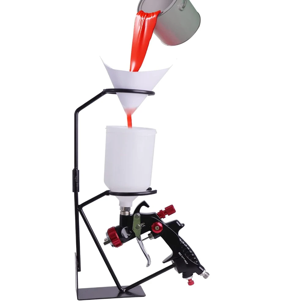 Gravity Feed Paint Spray Gun Holder Stand with Strainer Holder Wall or Bench Mount