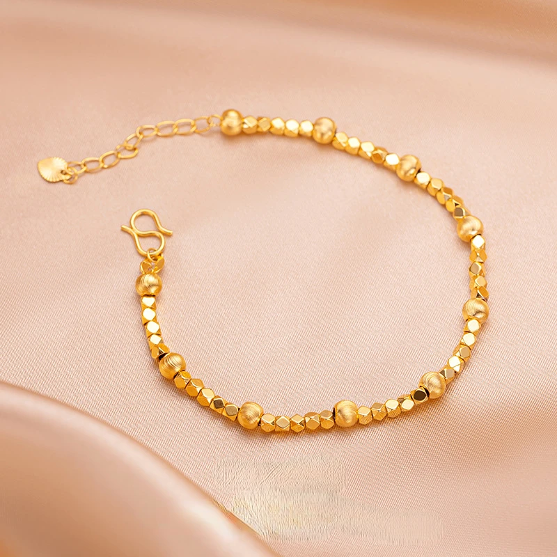 

Pure 14k Gold Color Lucky Bead Bracelet for Women Bride Wedding Birthday Valentine's Day Drop Earrings Jewelry Gifts