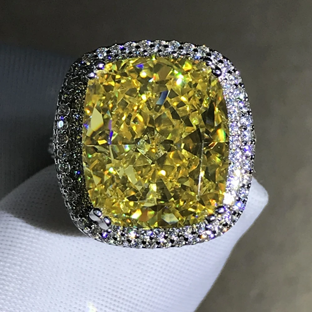 IsRabbit 9K 14K 18K Gold Crushed Ice 8CT VVS Lab Grown Fancy Yellow Sapphire Faceted Gemstone Ring Luxury Jewelry Drop Shipping