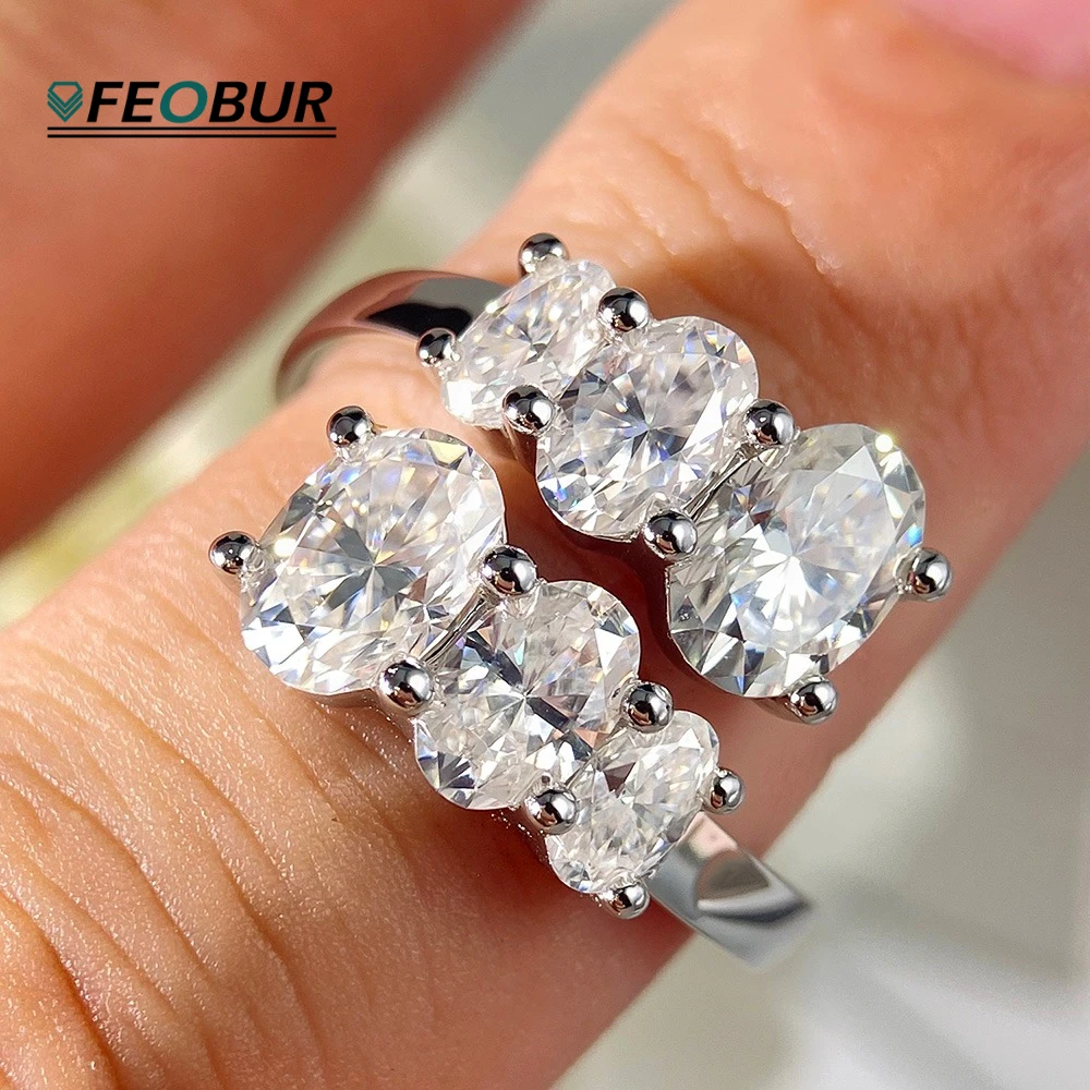 

FEOBUR 3.6CT Test Passed Moissanite Oval Rings for Women Sparkling Lab Diamond Wedding Band Bride S925 Sterling Silver Jewelry