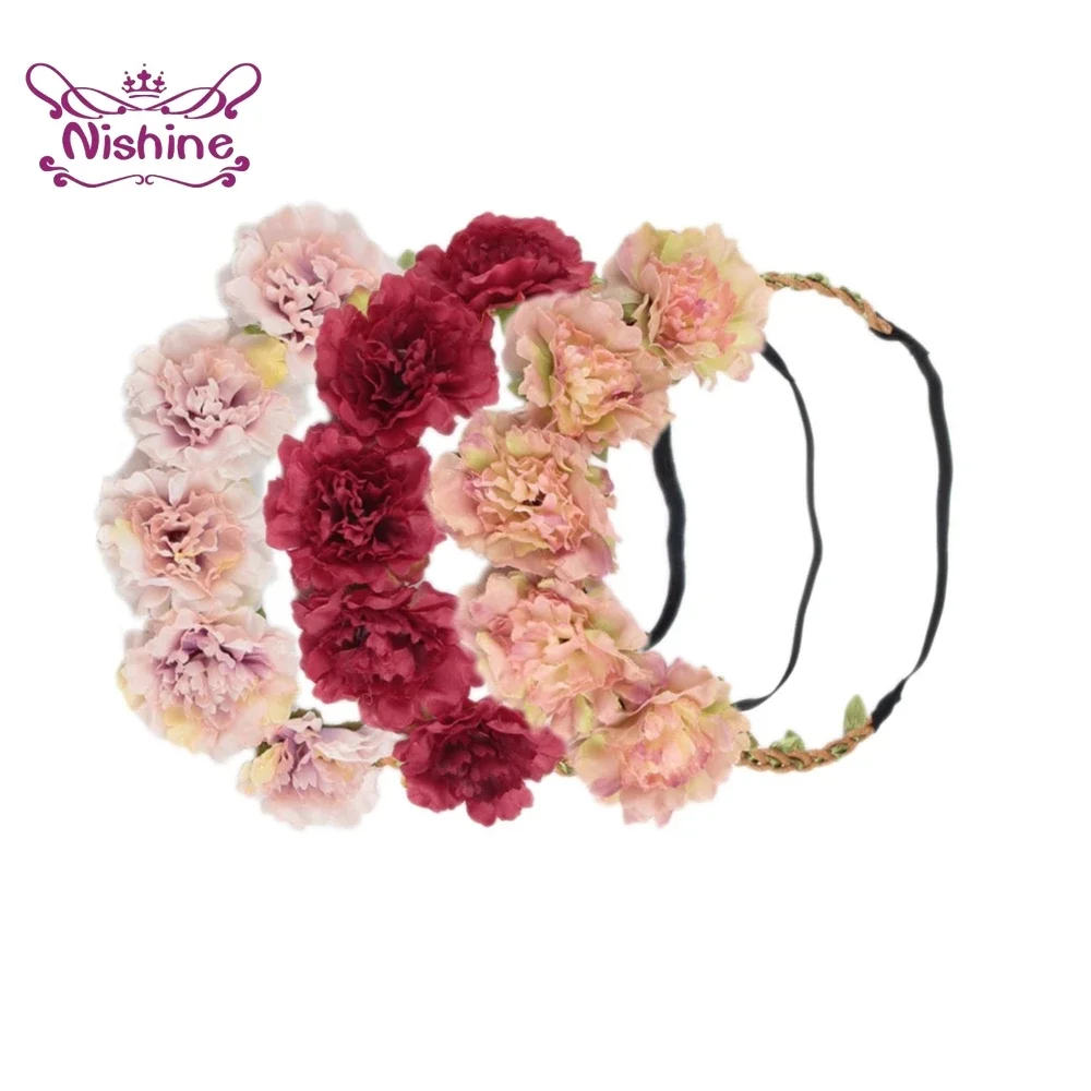 Nishine Elastic Flower Wreath for Baby Girls Kids Floral Garland Crown Headband Wedding Party Hair Accessories Photography Props