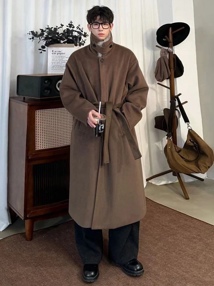 

Шерстяное мужское пальто средней длины выше колена со съемным меховым воротником, свободное зимнее модное брендовое пальто из полиэфирного волокна больших размеров