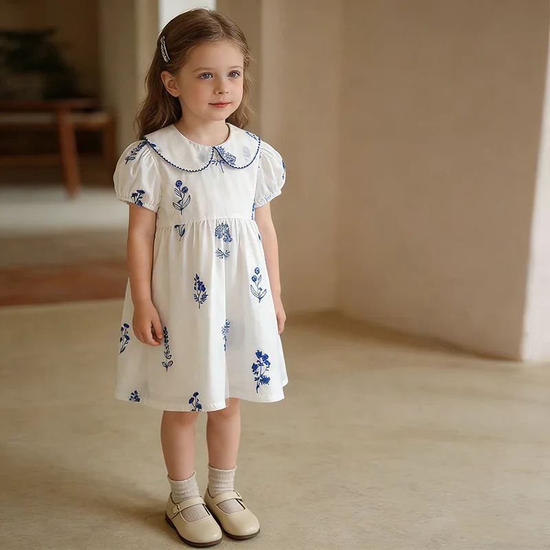 

Girls Dress 2026 Spring and Summer New Childrens Clothing Korean Style Girls Baby Doll Collar Embroidery Delicate Dress