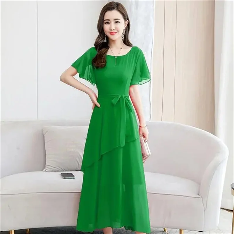 Summer Vintage Dresses Elegant Women Bodycon Party Evening Dress Vestidos 2024 New Solid Casual Chiffon Boho Beach Maxi Dress