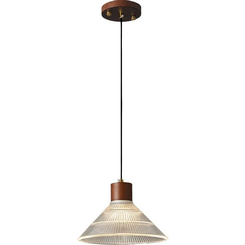 

Retro Glass Led Pendant Lights Bedroom Dining Room Study Room Decoration Interior Lighting Walnut Wood Hanging Pendant Lamp