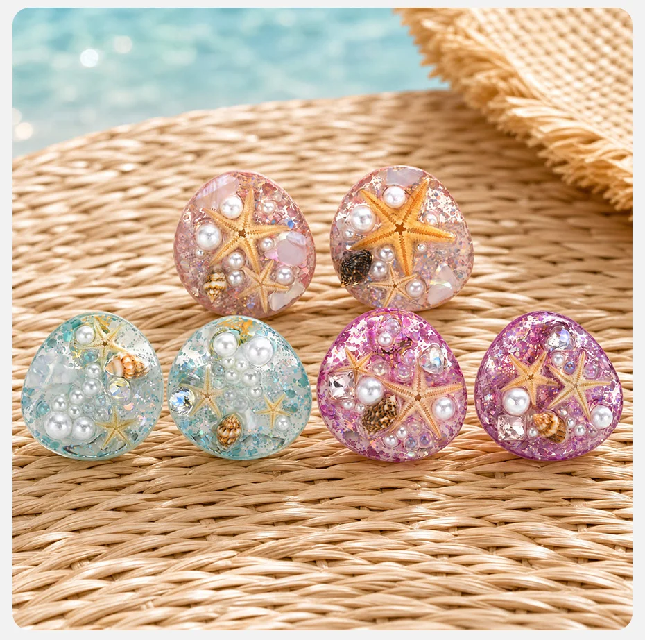 Vnox Ozean-Muschel-Seestern-Imitationsperlen-Ohrstecker mit Pailletten für Damen, Boho-Muschel-Charms-Ohrringe, Strand-Ästhetik-Schmuck – Detail 7