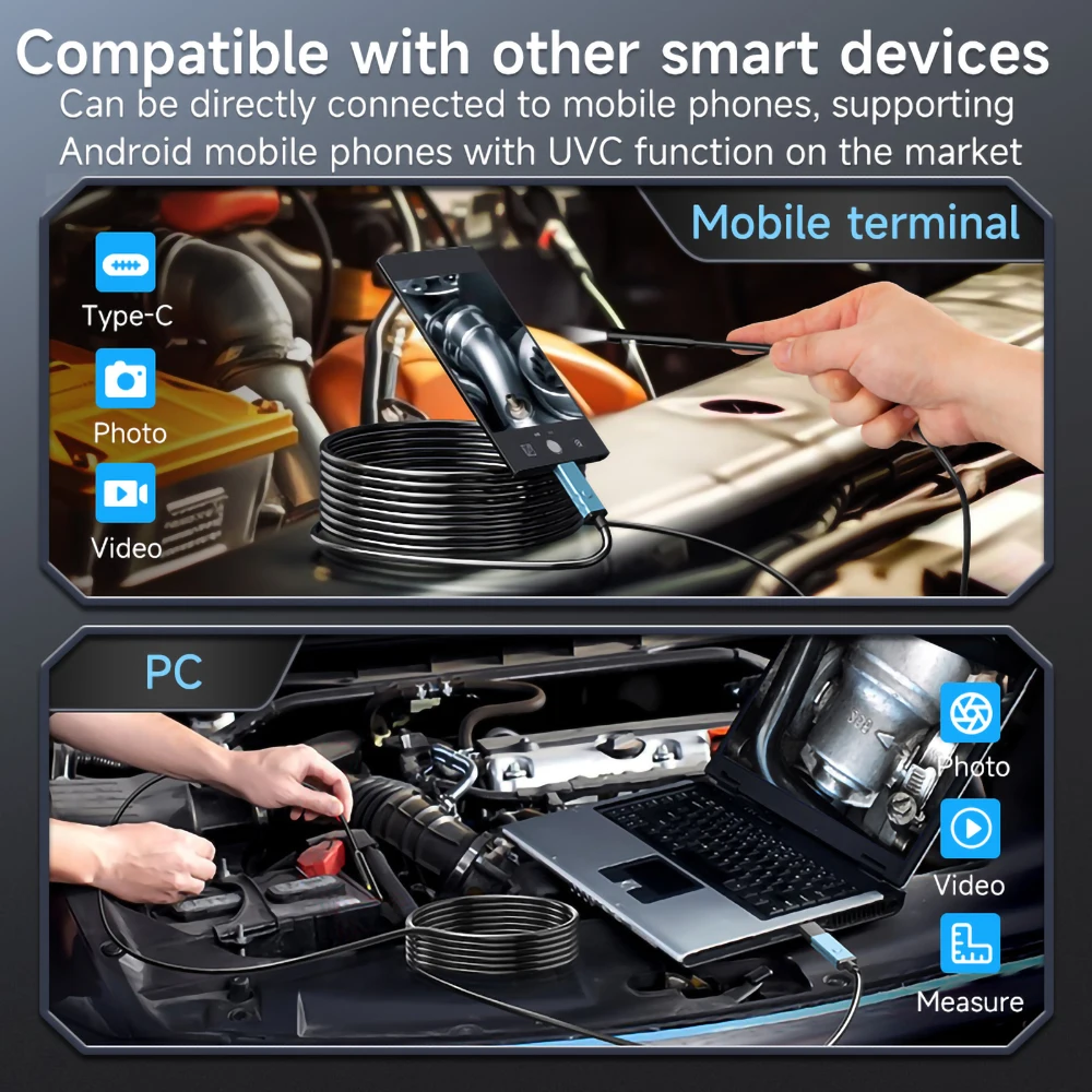 Kamera Inspeksi Pipa Layar IPS 1080P 4.5 Inci Endoskopi Otomotif Industri untuk Perbaikan Mobil Borescope Saluran Pembuangan IP67 Tahan Air