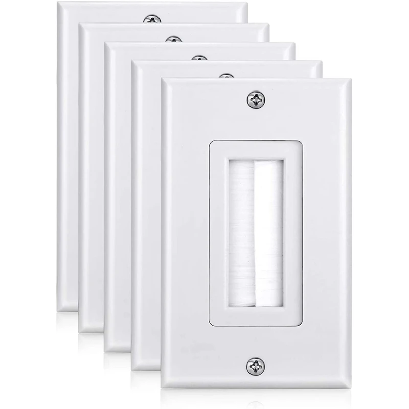 5 Pack Brush Wall Plate 1-Gang Wall Plate, Brush Style Opening Pass Through Low Voltage Cable Plate In-Wall Installation