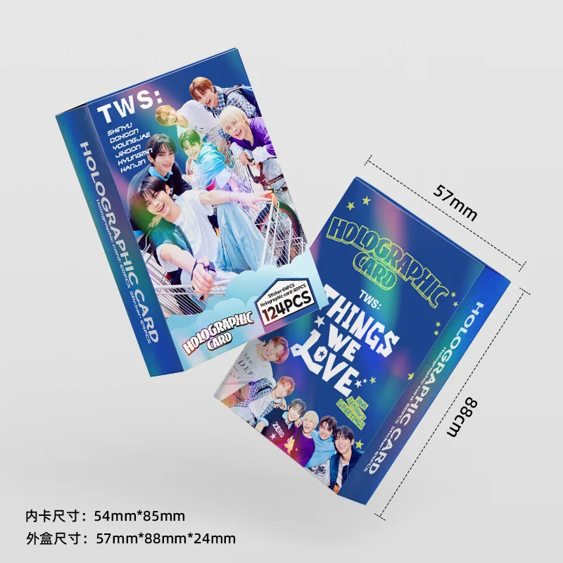 124 قطعة مجموعة بطاقات فلاش ليزر Kpop Boy Group TWS مجموعة بطاقات صور LOMO على الوجهين على شكل نجمة كورية مع ملصقات