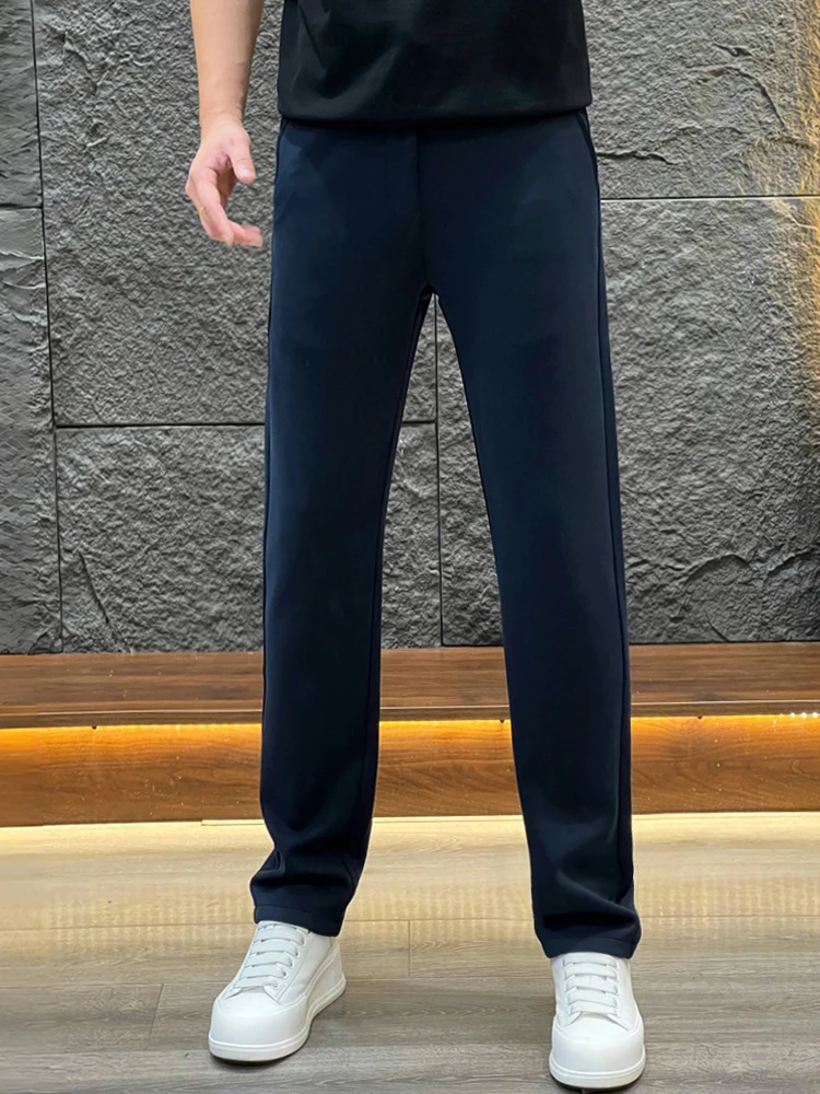 New 2026 Men's Casual Pants High Elastic Straight Leg Pure Color Comfortable Fashionable Versatile Long Trousers Spring Summer