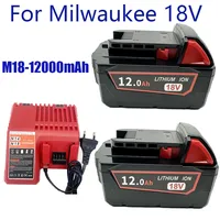 100%Original For Milwaukee M18 Power Tool Battery, Charger, BR, XC, 18V, 12000mAh M18B5, 48-11-1860, Built-in 18650 Battery