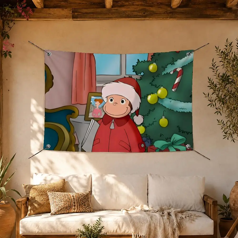 Cute Toon Curious George Flags Room Home Decor Wall‑Hanging Art Banner, Outdoor for Bedroom Party Background Decoration