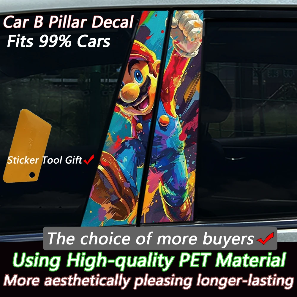 2PCS Anime Colourful Color Splash Car Window Sticker, Aesthetic Long-Lasting PET Decal, Universal Fit with Tool Gift