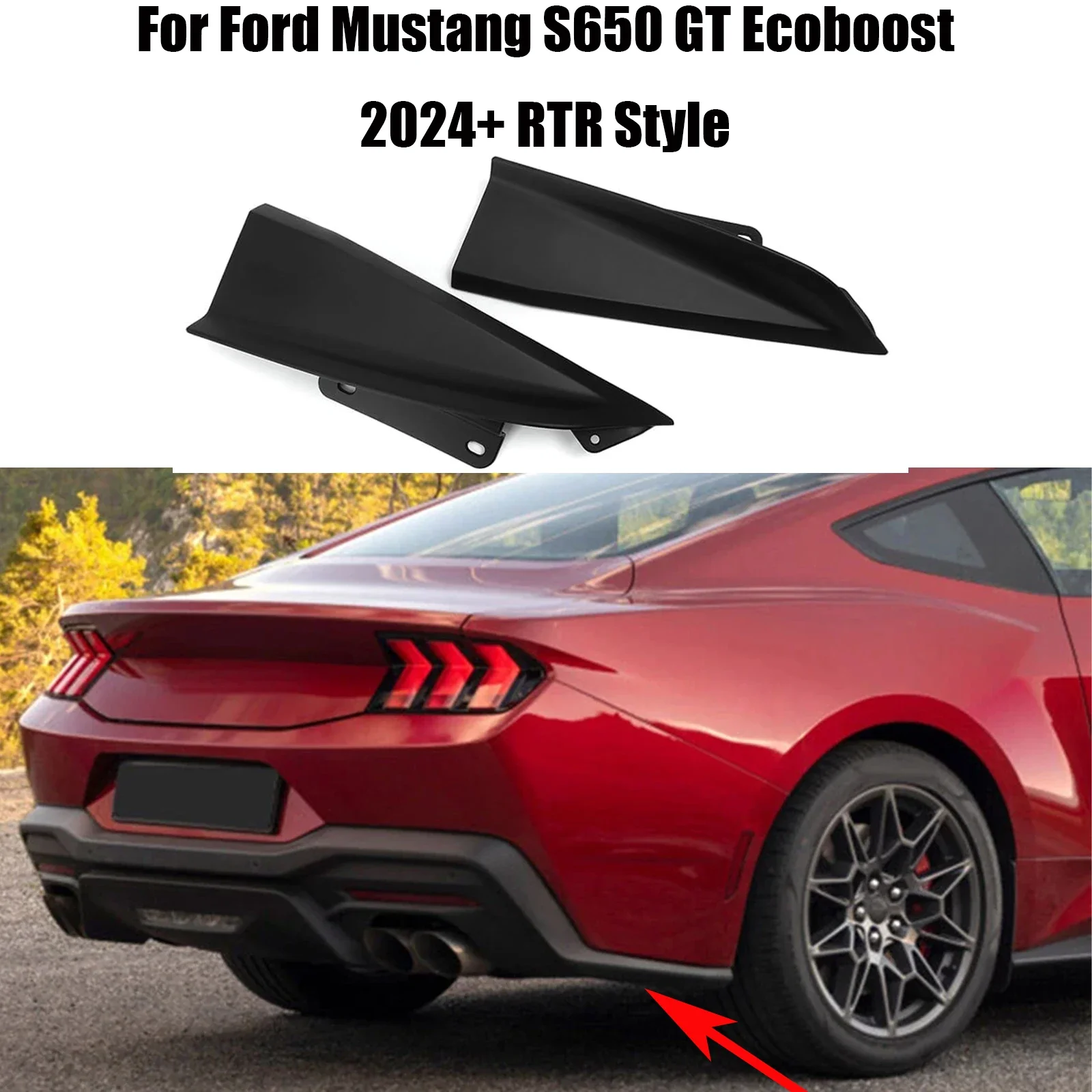 For Ford Mustang S650 GT Ecoboost 2024 2025 RTR Style Rear Bumper Lower Side Corner Spoiler Lower Guard Diffuser Splitter