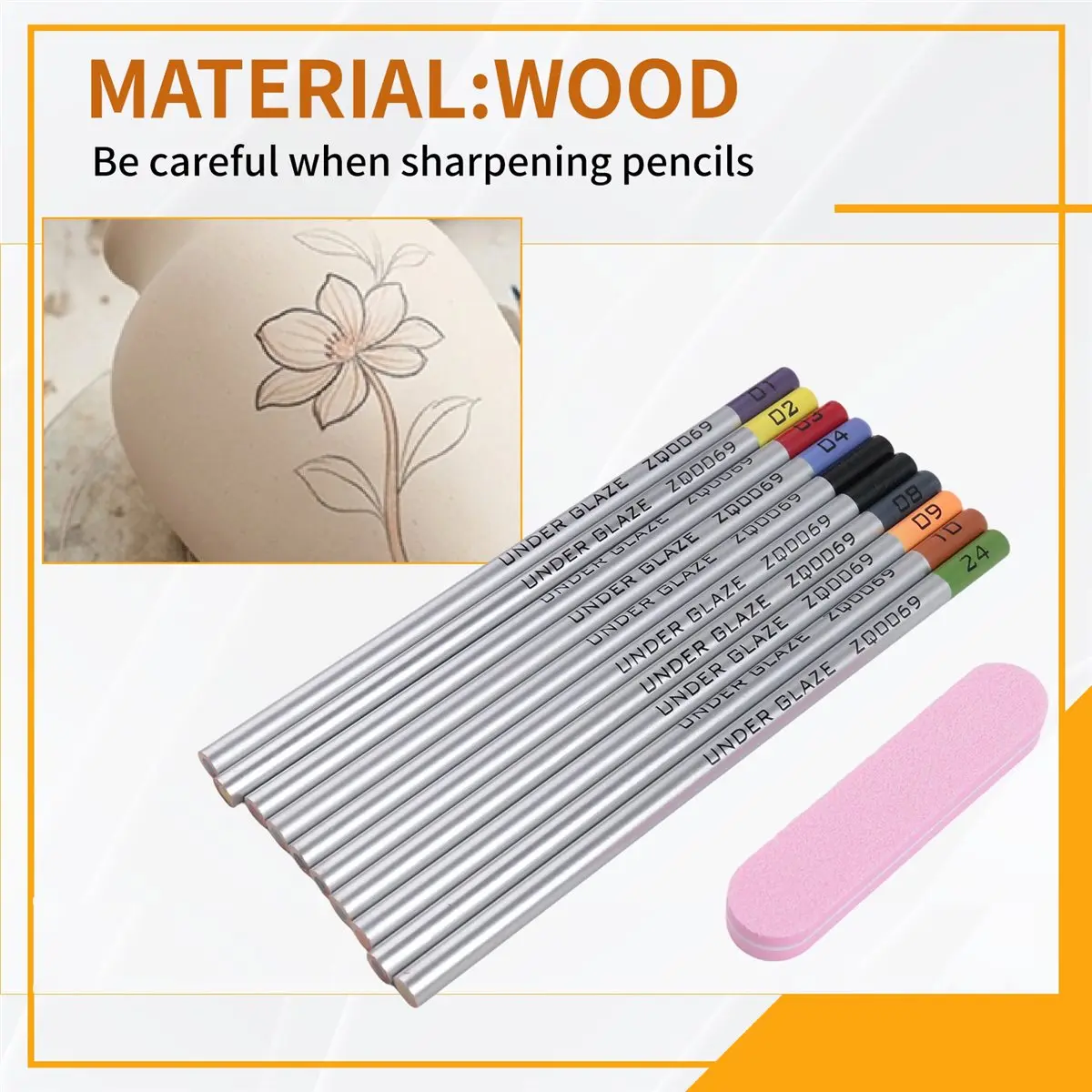 HGHO 10Colors/Set Pottery Art Underglaze Color Pencil DIY Ceramic Hand Painted Glaze Chalk Pottery Painting and Coloring Tool