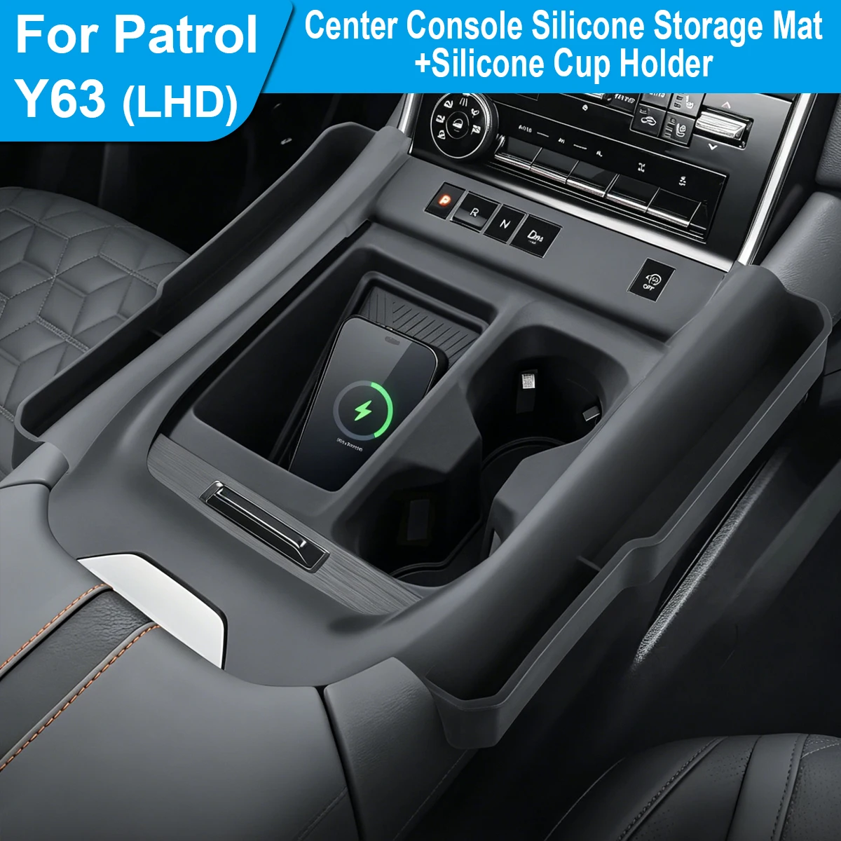 

For Nissan Patrol Y62 Y63, Silicone Center Console Storage Mat - LHD, Silicone Cup Holder, Car Interior Modification Parts