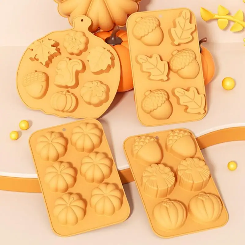 Thanksgiving Chocolate Mold Pumpkin Maple Leaf Squirrel Turkey Silicone Cake Cookie Jelly Ice Cube Mold Harvest Festival Part