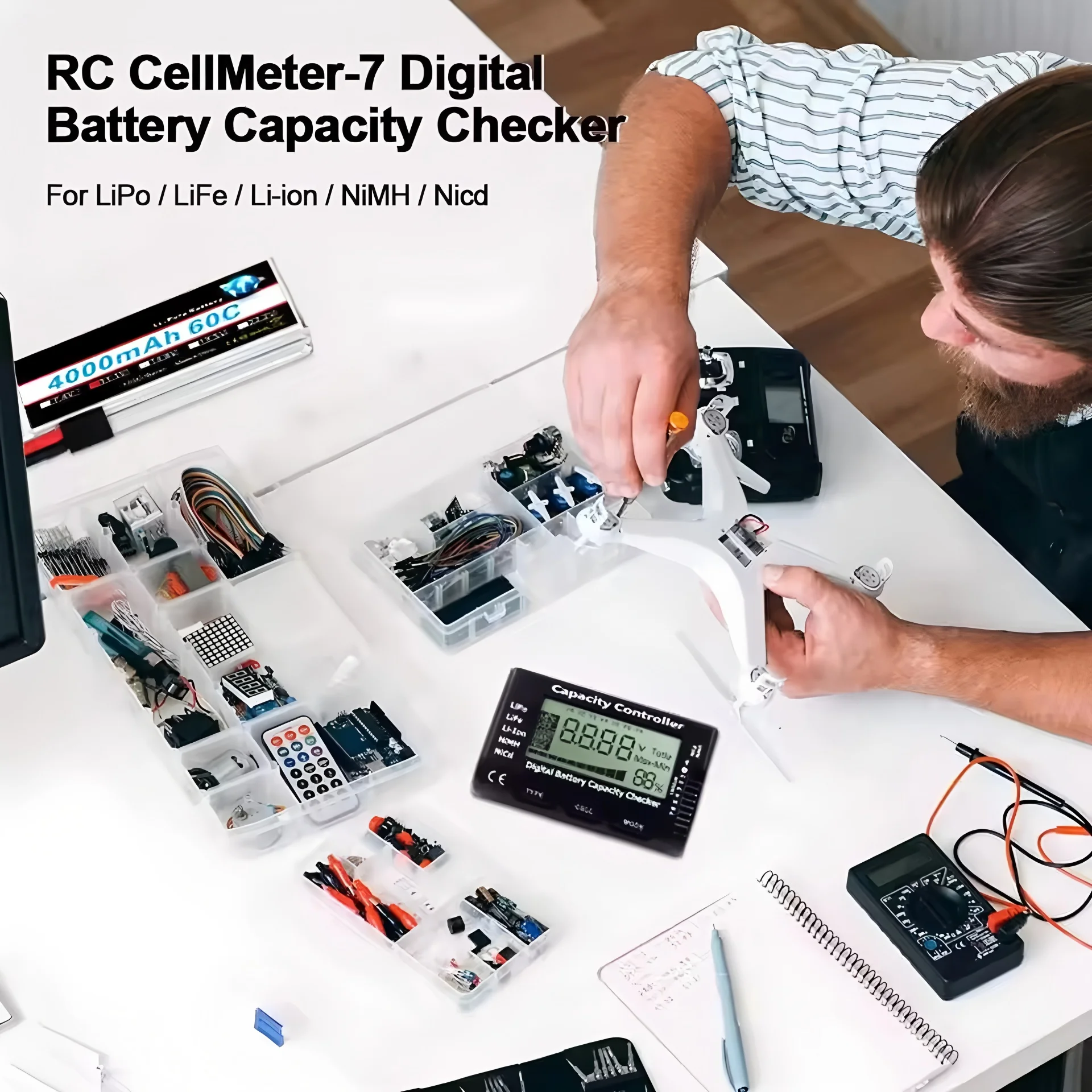 RC Cellmeter 7 Digital Battery Capacity Checker Voltage Tester for LiPo LiFe Li-ion NiMH NiCd Batteries Controller Cell Meter - view 3