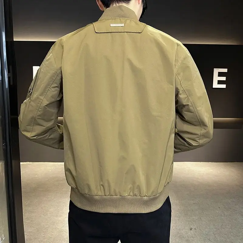 Workwear Casual Jacket Men's Spring Autumn New Cool Ruffian Flying Jacket  American Style Solid Color Baseball Coats Arm Pocket