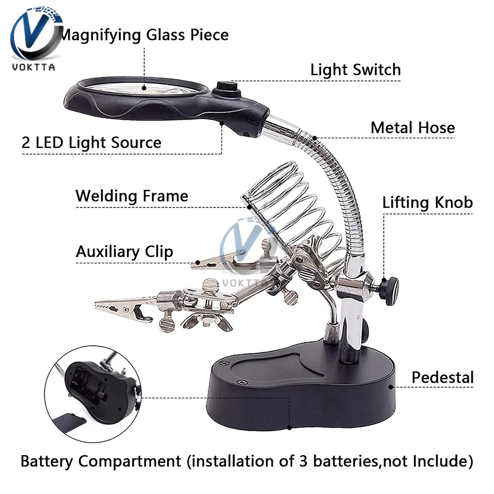 Loupe à pince auxiliaire de soudage 3.5X 5X 12X, support de fer à souder de bureau, carte de circuit imprimé, loupe de soudage, outils de support rapide