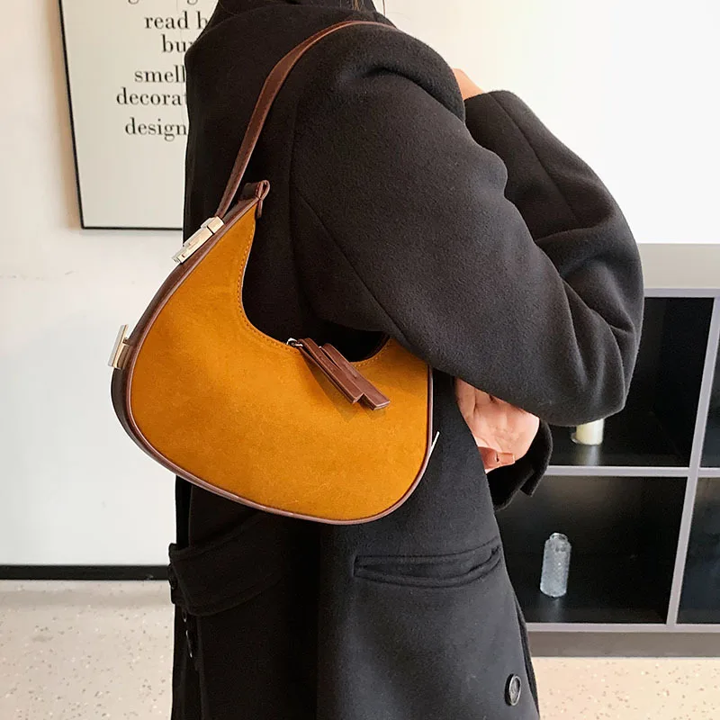 High-end Casual Suede One Shoulder Bags Retro Patchwork Frosted Crossbody Pack Female Commuting Versatile Square Handbags