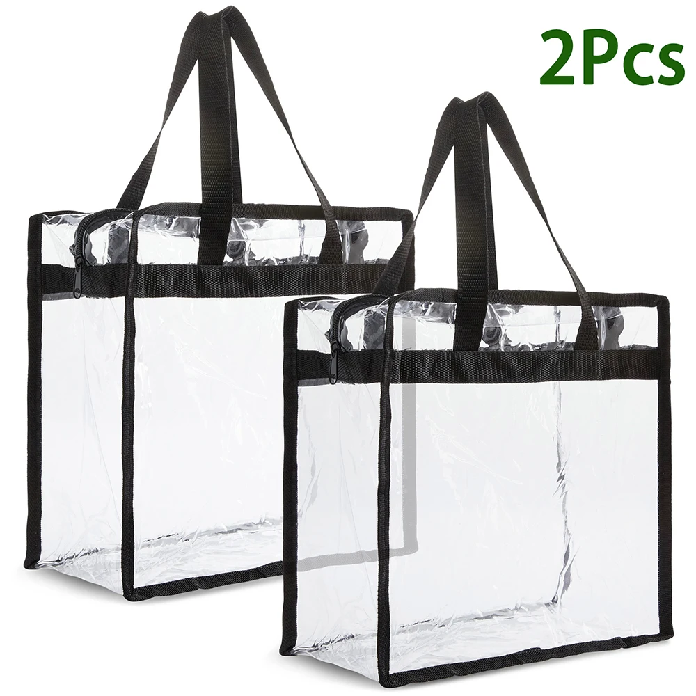 2Pcs Clear Tote Bags with Zipper Large Capacity Transparent Shoulder Bag Multipurpose Transparent Totes for  Work School Gym