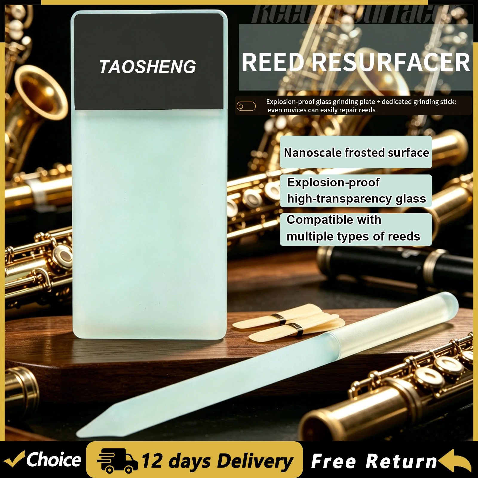 

Saxophone Reed Grinding Tool Soprano Alto Tenor Sax Clarinet Reed Trimmer Explosion Proof Tempered Glass Polishing Grinder Board